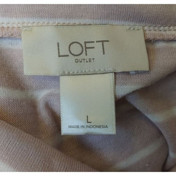 LOFT OUTLET Womens L Beige Striped Cowl Neck Long Sleeve Tunic Dress - Picture 3 of 4